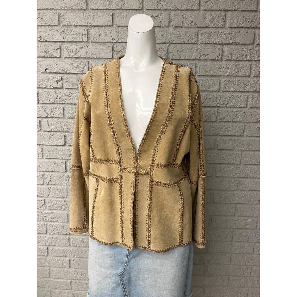 S.M.H. Vintage Women’s Tan Crochet & Suede Jacket Size M